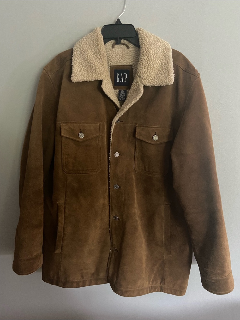 GAP Genuine Leather Sherpa Lined Trucker Jacket Brown Suede Men’s Large L
